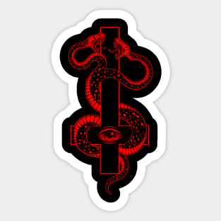 inverted cross. satanic two-headed serpent Sticker